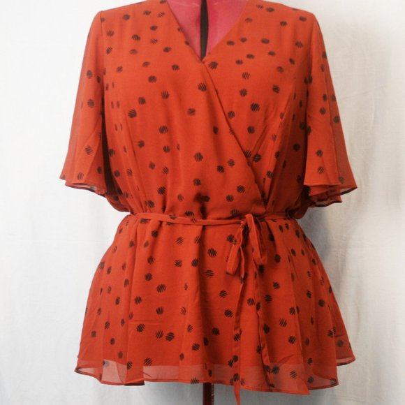 Copper/Orange Cross-Over Blouse with Peplum - Picture 1 of 4